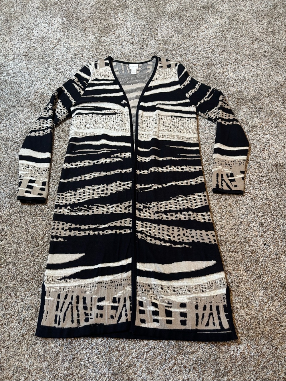 274. Chico's Black and Beige Patterned Sweater Set, Size 0